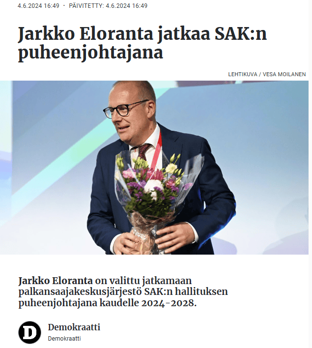 Jarkko Eloranta puheenjohtajaksi. 20240604